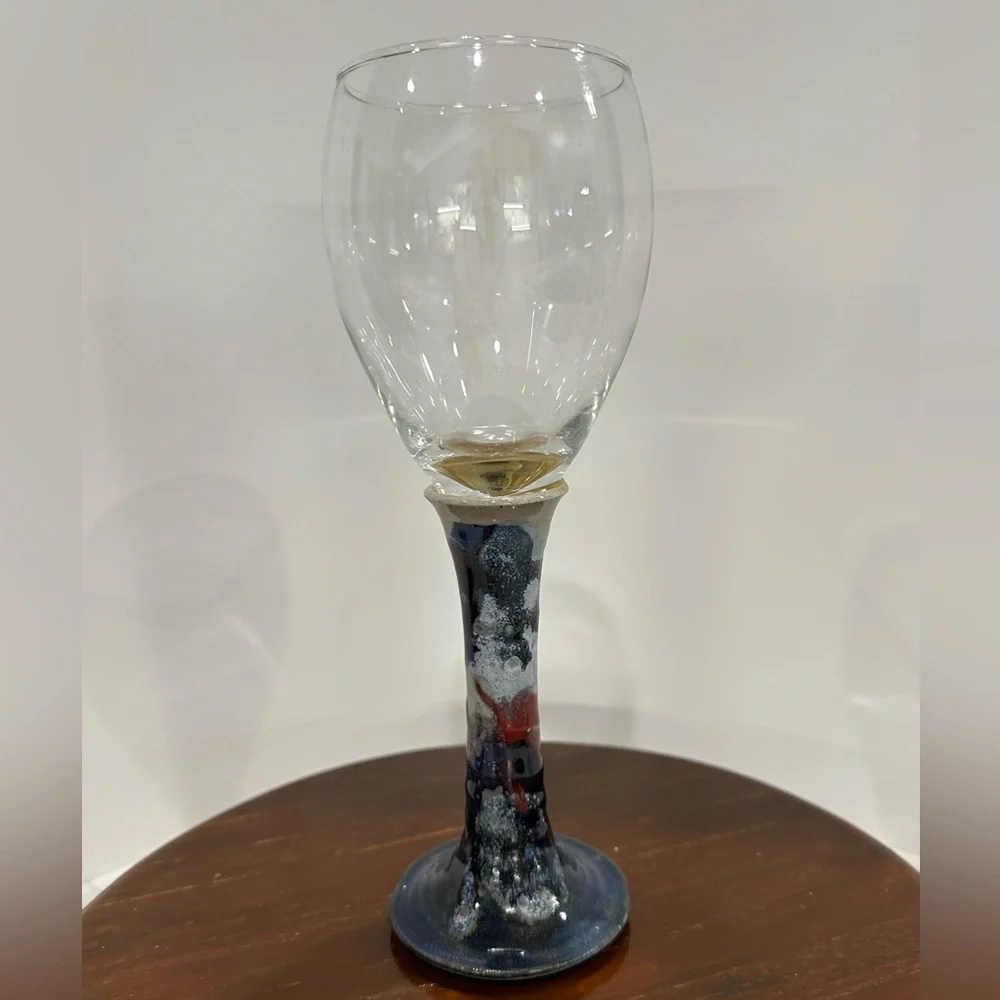 Buie Pottery Gatlinburg, Tennessee Signed Stoneware Wine Glass 9” tall. Like New